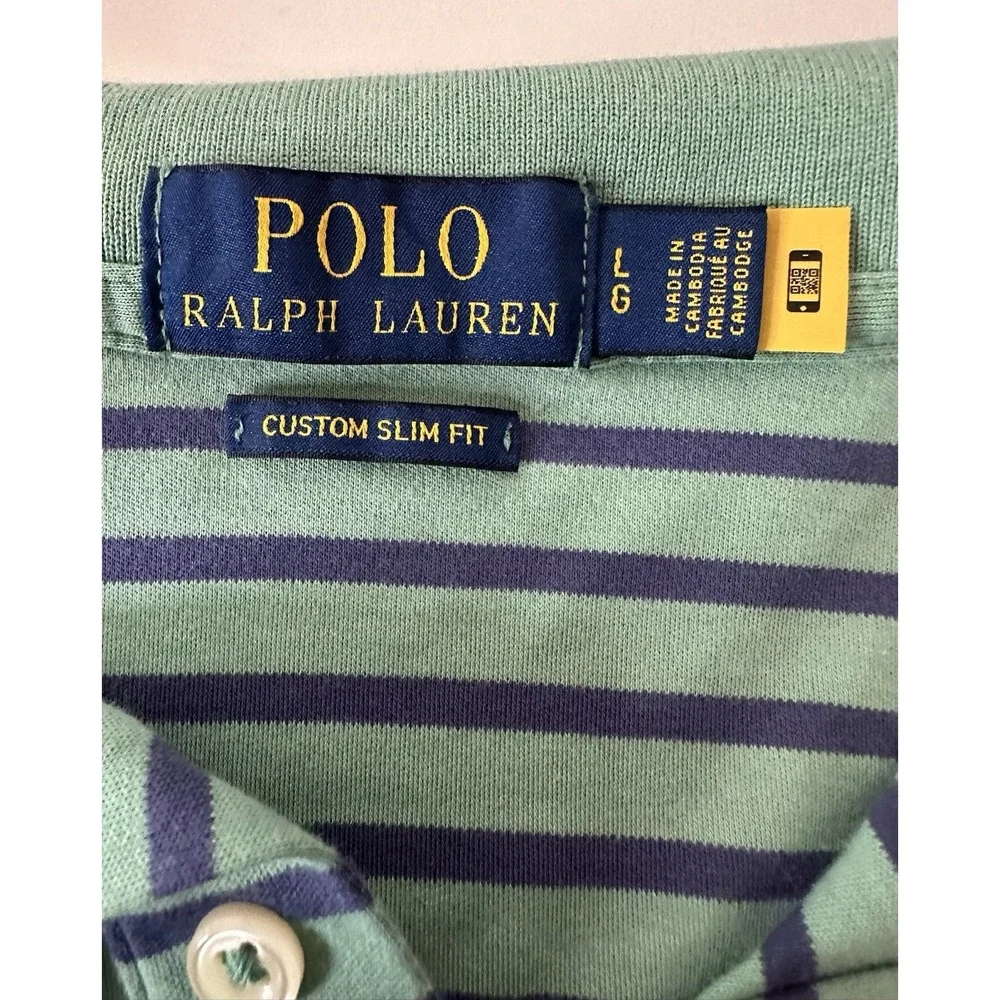 Polo Ralph Lauren Polo‎ Shirt Mens Large Pony Logo Seafoam Stripe Slim Fit Golf